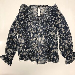 Lucky brand sheer long sleeve top blouse size M